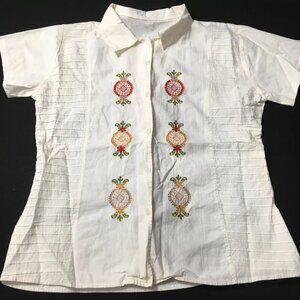 #N Mens Short Sleeve Button Up Shirt Embroidery Floral Collared